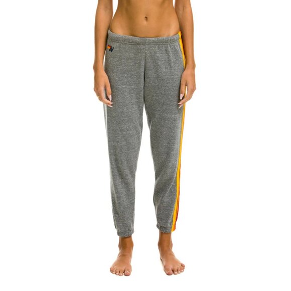 Aviator Nation 5 Stripe Sweatpants Joggers Womens Large Gray Cotton Stitch Cuff - Picture 3 of 14